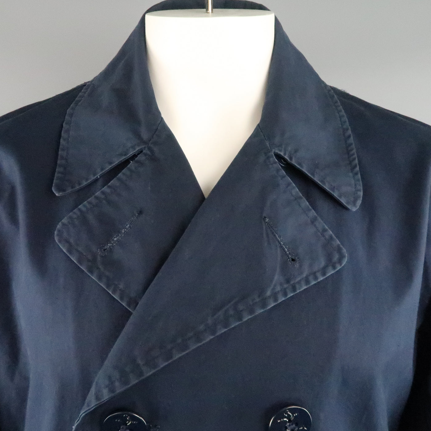 JUNYA WATANABE L Navy Solid Cotton Double Breasted Peacoat Jacket