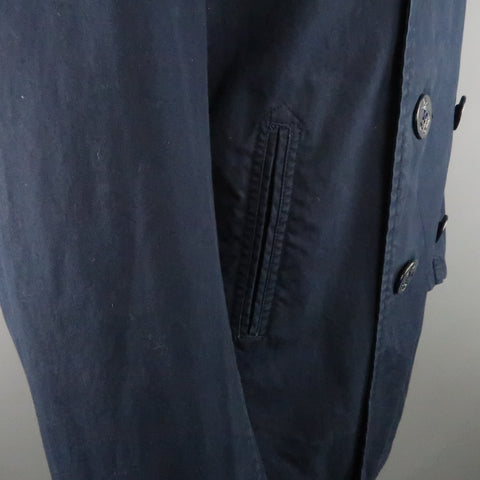 JUNYA WATANABE L Navy Solid Cotton Double Breasted Peacoat Jacket