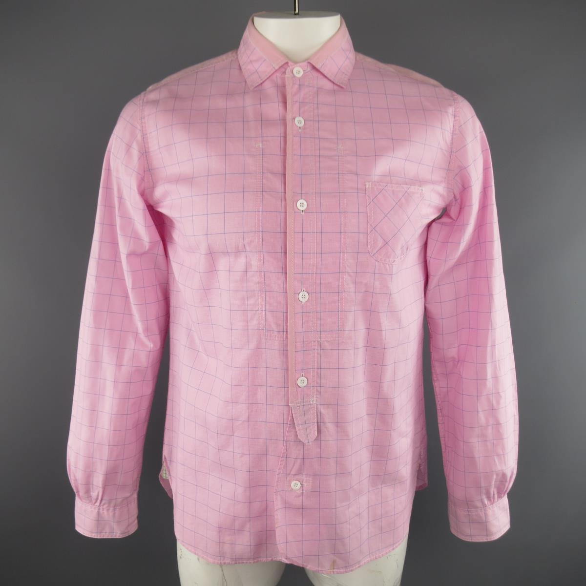 JUNYA WATANABE Size L Pink & Blue Window Pane Cotton Long Sleeve Shirt 2012