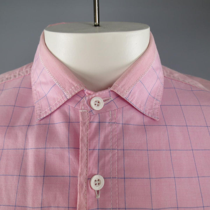 JUNYA WATANABE Camisa de manga larga de algodón con panel de ventana rosa y azul talla L 2012 