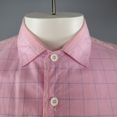 JUNYA WATANABE Size L Pink & Blue Window Pane Cotton Long Sleeve Shirt 2012