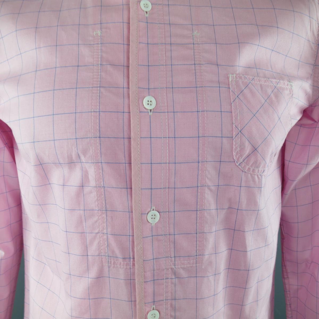 JUNYA WATANABE Taille L Chemise à manches longues en coton à carreaux de fenêtre rose et bleu 2012 