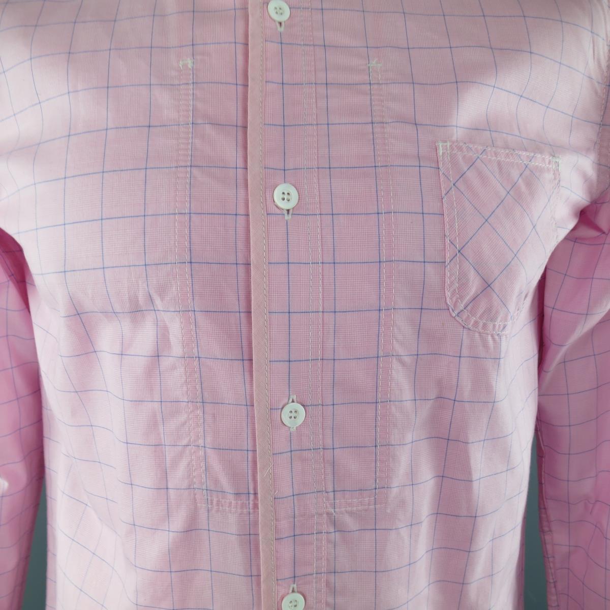 JUNYA WATANABE Size L Pink & Blue Window Pane Cotton Long Sleeve Shirt 2012
