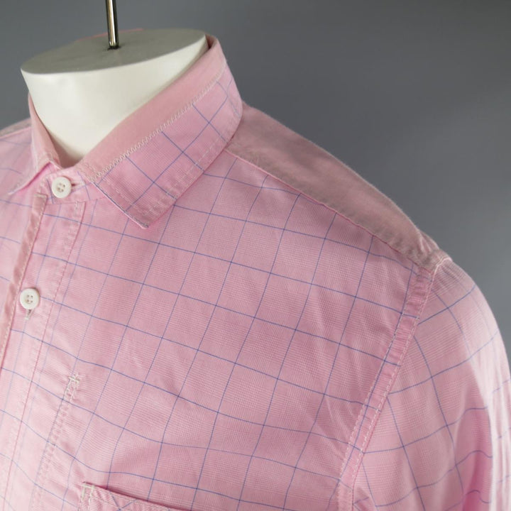 JUNYA WATANABE Taille L Chemise à manches longues en coton à carreaux de fenêtre rose et bleu 2012 