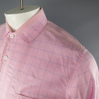 JUNYA WATANABE Size L Pink & Blue Window Pane Cotton Long Sleeve Shirt 2012