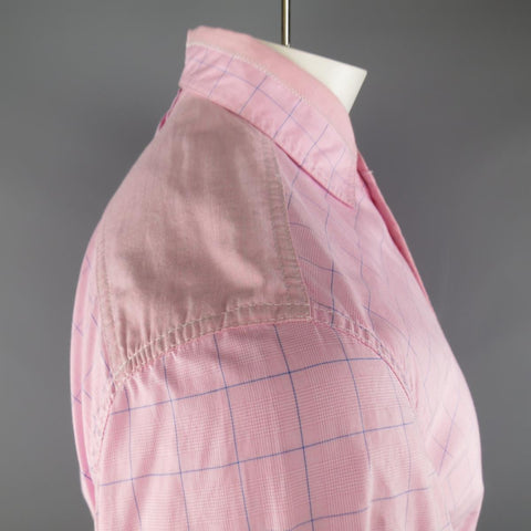 JUNYA WATANABE Size L Pink & Blue Window Pane Cotton Long Sleeve Shirt 2012