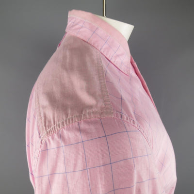 JUNYA WATANABE Size L Pink & Blue Window Pane Cotton Long Sleeve Shirt 2012