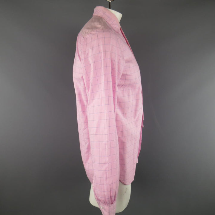 JUNYA WATANABE Size L Pink & Blue Window Pane Cotton Long Sleeve Shirt 2012