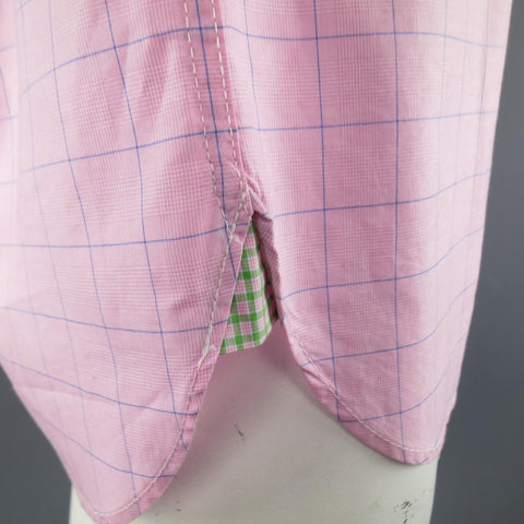 JUNYA WATANABE Size L Pink & Blue Window Pane Cotton Long Sleeve Shirt 2012