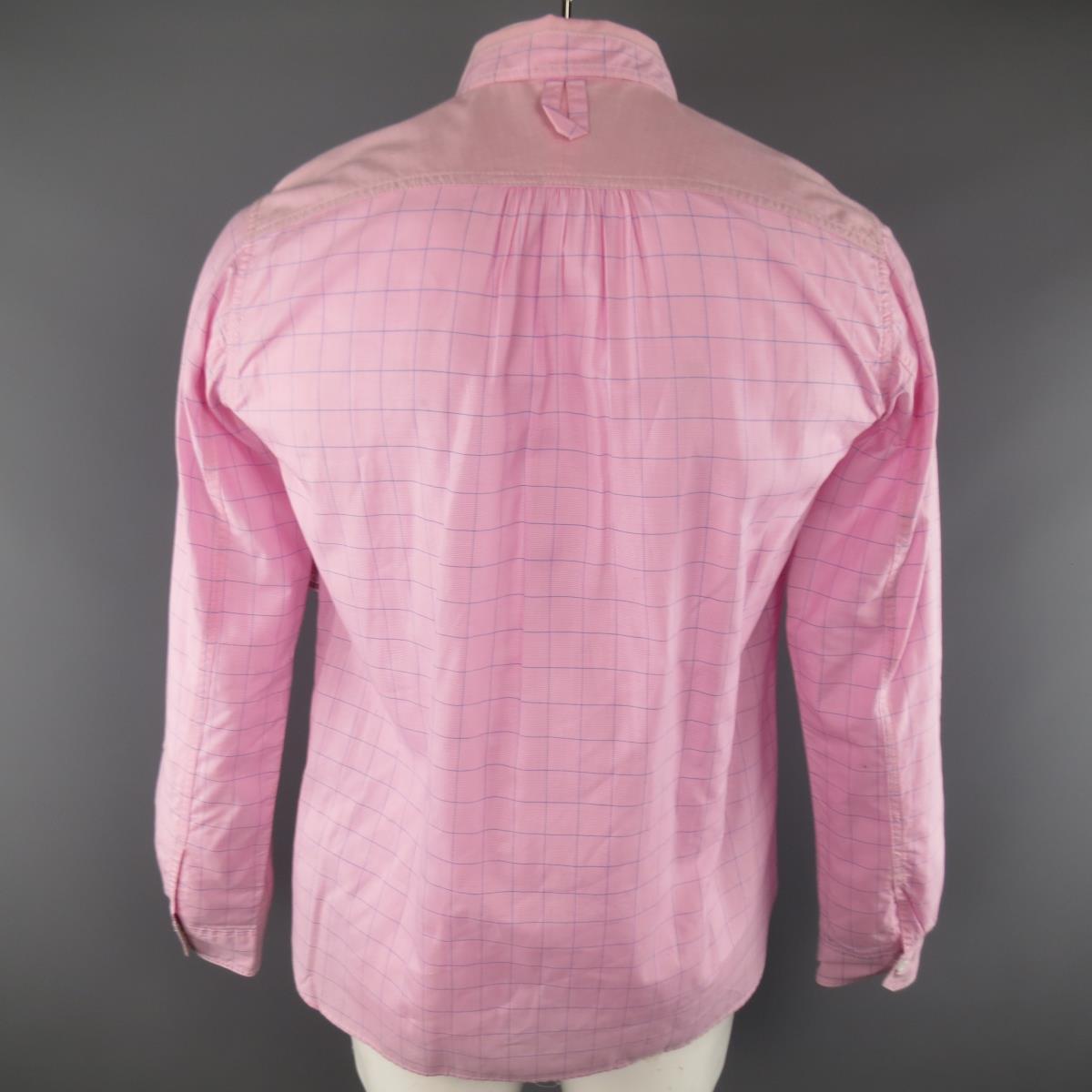 JUNYA WATANABE Size L Pink & Blue Window Pane Cotton Long Sleeve Shirt 2012