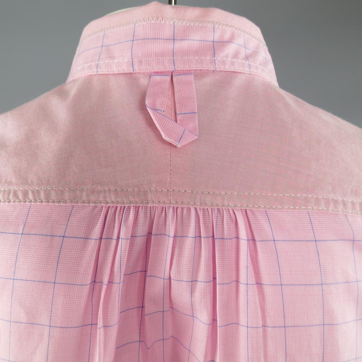 JUNYA WATANABE Size L Pink & Blue Window Pane Cotton Long Sleeve Shirt 2012