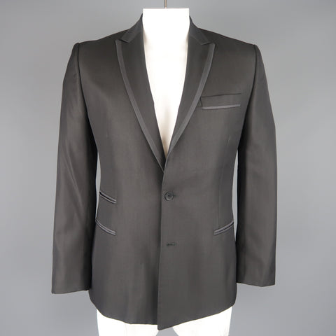 JUST CAVALLI 42 Black Wool Blend Satin Piping Peak Lapel Sport Coat Jacket