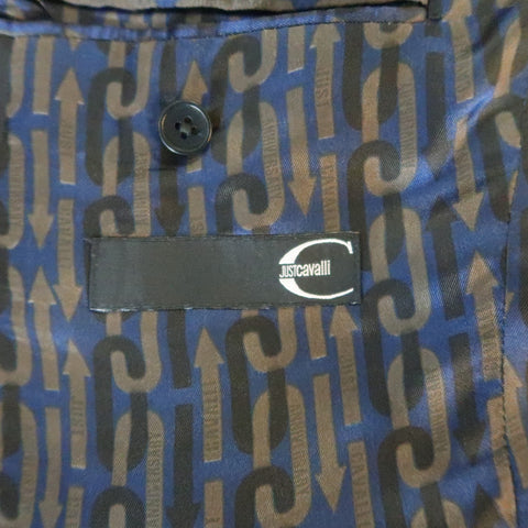 JUST CAVALLI 42 Black Wool Blend Satin Piping Peak Lapel Sport Coat Jacket