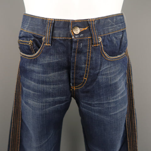 JUST CAVALLI Size 31 Indigo Contrast Stitch Denim 31 Button Fly Jeans