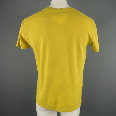 JUST CAVALLI Size L Yellow Graphic Cotton T-shirt