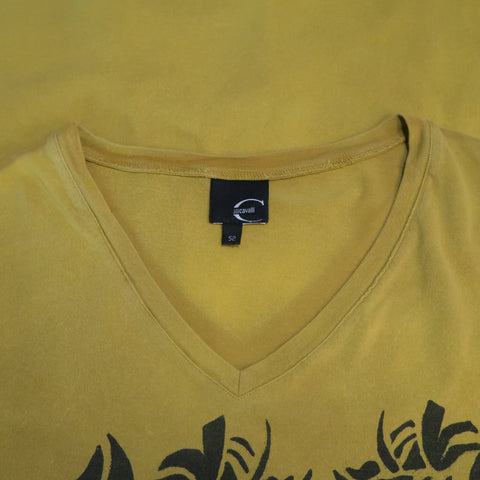 JUST CAVALLI Size L Yellow Graphic Cotton T-shirt