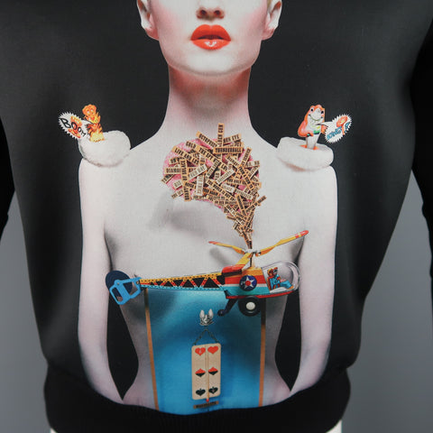 JUUN.J Size XS Black ALEX and FELIX Graphic Neoprene Sweatshirt