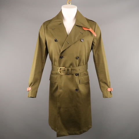 KENT CURWEN Gabardina con solapa de muesca de algodón liso color oliva talla de pecho S