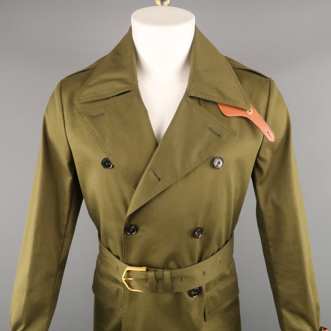 KENT CURWEN Gabardina con solapa de muesca de algodón liso color oliva talla de pecho S