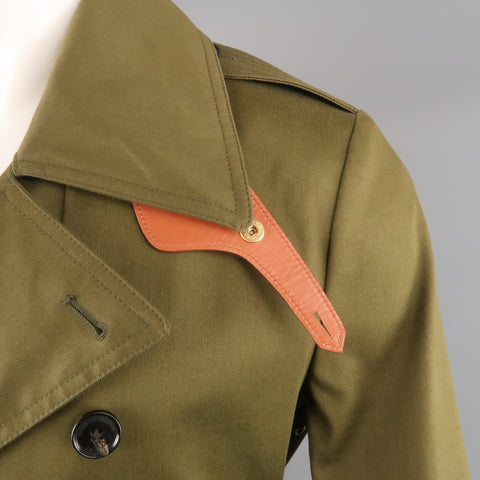 KENT CURWEN Chest Size S Olive Solid Cotton Notch Lapel Trenchcoat