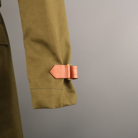 KENT CURWEN Chest Size S Olive Solid Cotton Notch Lapel Trenchcoat