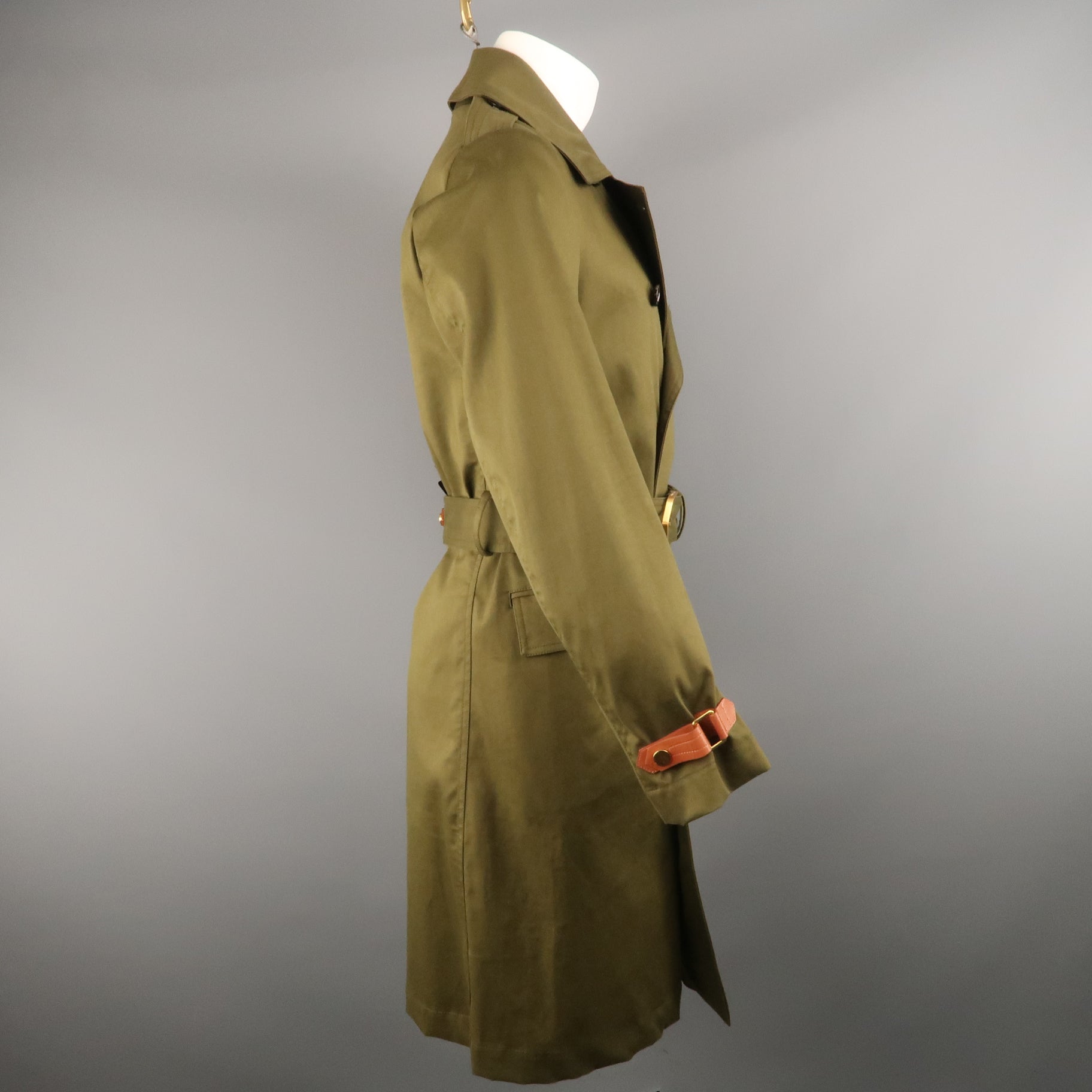 KENT CURWEN S Olive Solid Cotton Notch Lapel Trenchcoat – Sui