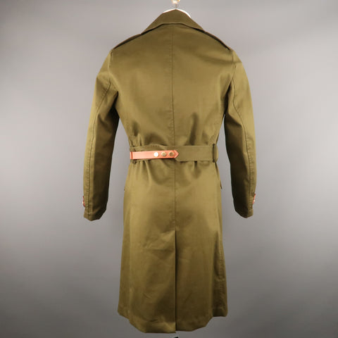 KENT CURWEN Chest Size S Olive Solid Cotton Notch Lapel Trenchcoat
