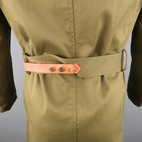KENT CURWEN Chest Size S Olive Solid Cotton Notch Lapel Trenchcoat