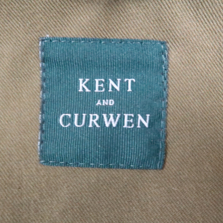 KENT CURWEN Chest Size S Olive Solid Cotton Notch Lapel Trenchcoat