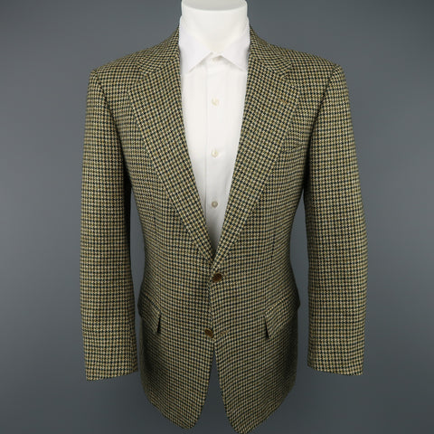 KITON 40 Green & Tan Gold Houndstooth Wool / Cashmere Notch Lapel Sport Coat
