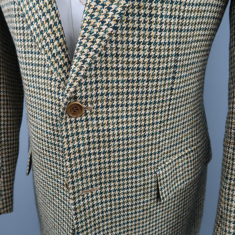 KITON 40 Green & Tan Gold Houndstooth Wool / Cashmere Notch Lapel Sport Coat