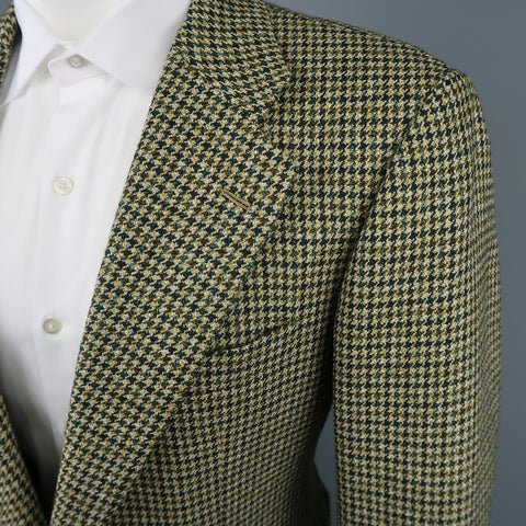 KITON 40 Abrigo deportivo con solapa de muesca de lana/cachemir y pata de gallo en verde y dorado tostado