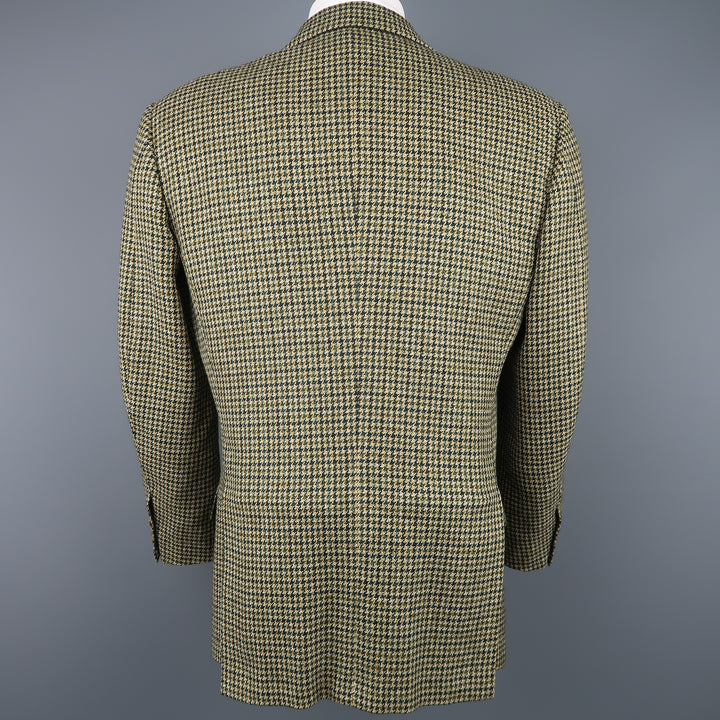 KITON 40 Green & Tan Gold Houndstooth Wool / Cashmere Notch Lapel Sport Coat