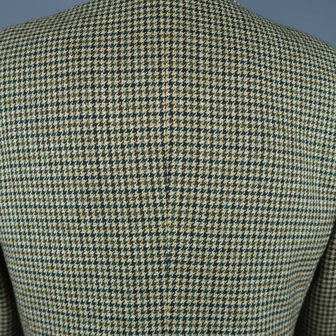 KITON 40 Abrigo deportivo con solapa de muesca de lana/cachemir y pata de gallo en verde y dorado tostado