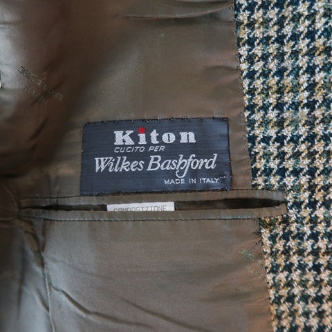 KITON 40 Abrigo deportivo con solapa de muesca de lana/cachemir y pata de gallo en verde y dorado tostado
