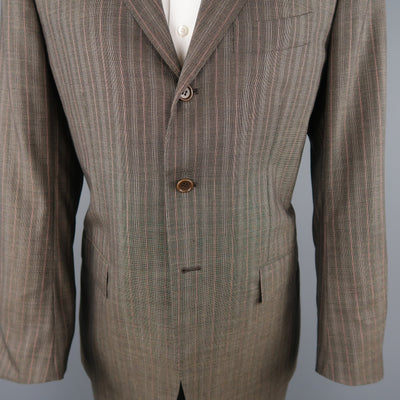 KITON 42 Regular Brown & Orange Pinstripe Cashmere 3 Button Notch Lapel Suit