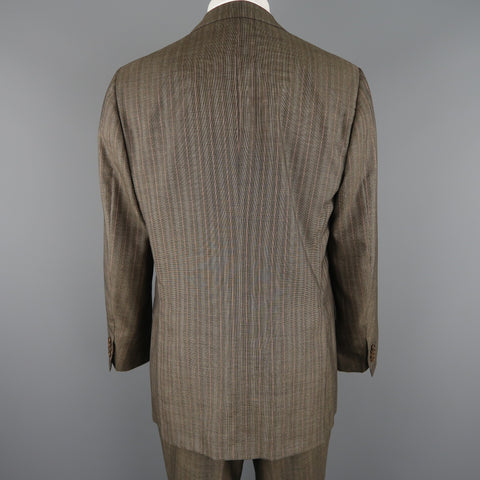 KITON 42 Regular Brown & Orange Pinstripe Cashmere 3 Button Notch Lapel Suit