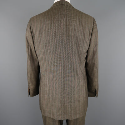 KITON 42 Regular Brown & Orange Pinstripe Cashmere 3 Button Notch Lapel Suit