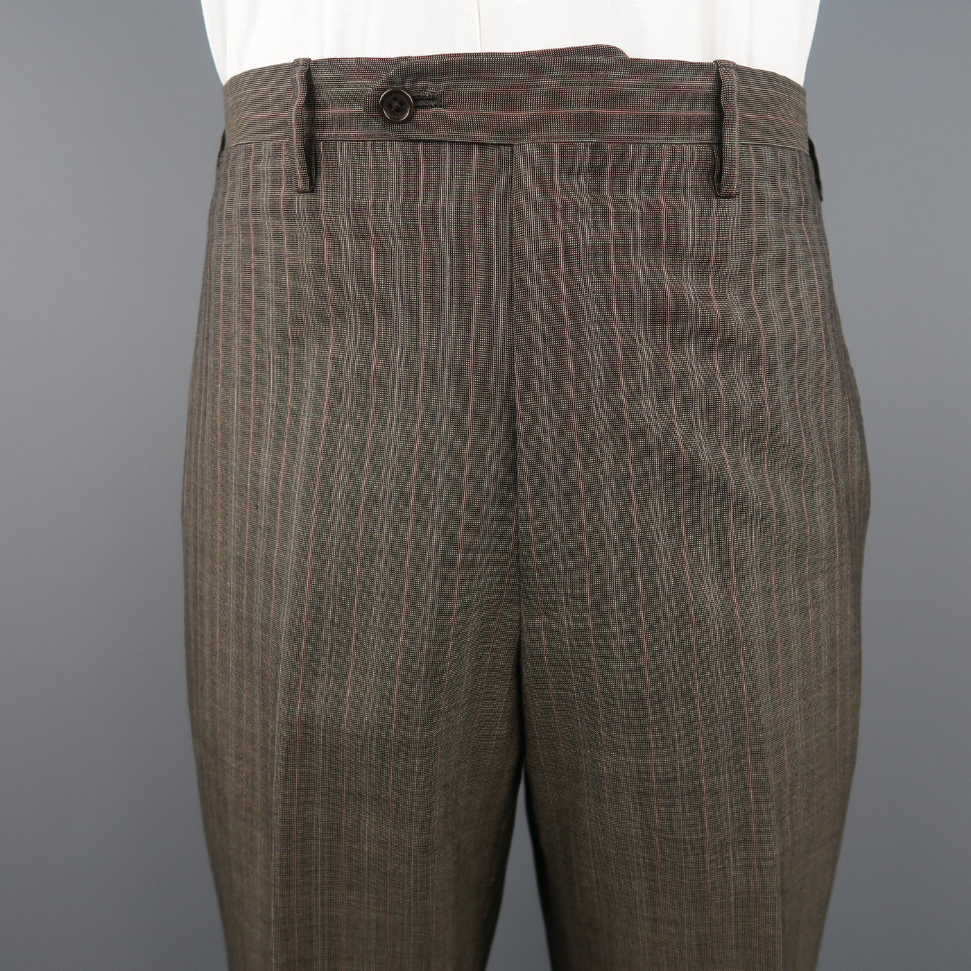 KITON 42 Regular Brown & Orange Pinstripe Cashmere 3 Button Notch Lapel Suit