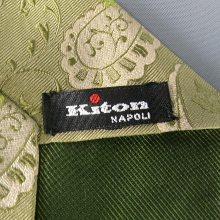 KITON Corbata de seda con estampado de cachemira beige verde claro