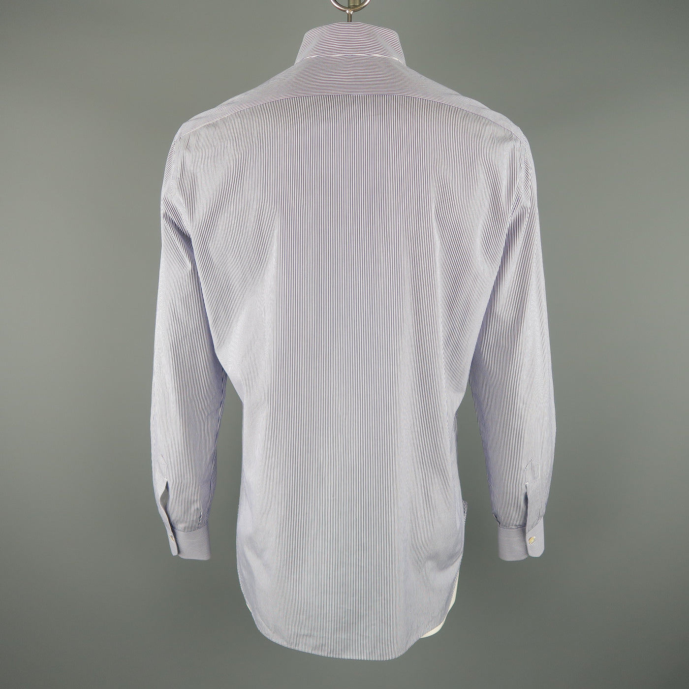 KITON Size L Navy Pinstripe Cotton Button Up Long Sleeve Shirt