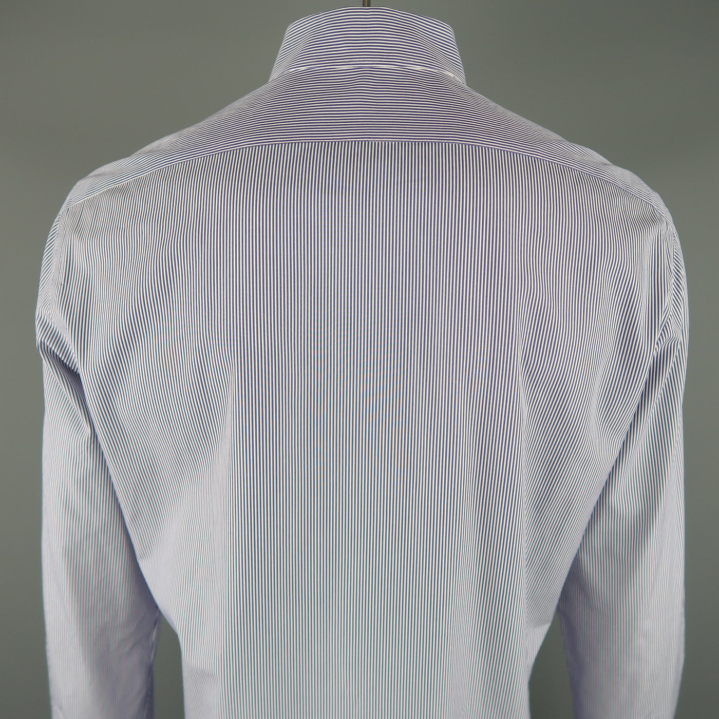 KITON Size L Navy Pinstripe Cotton Button Up Long Sleeve Shirt