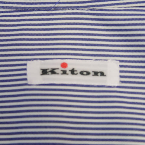 KITON Size L Navy Pinstripe Cotton Button Up Long Sleeve Shirt