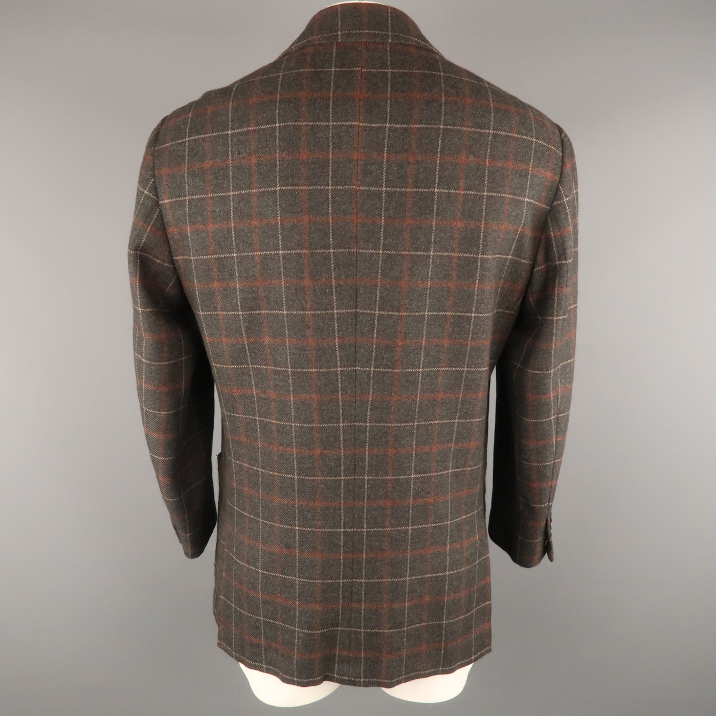 KITON for WILKES BASHFORD 40 Charcoal Plaid Cashmere Notch Lapel  Sport Coat