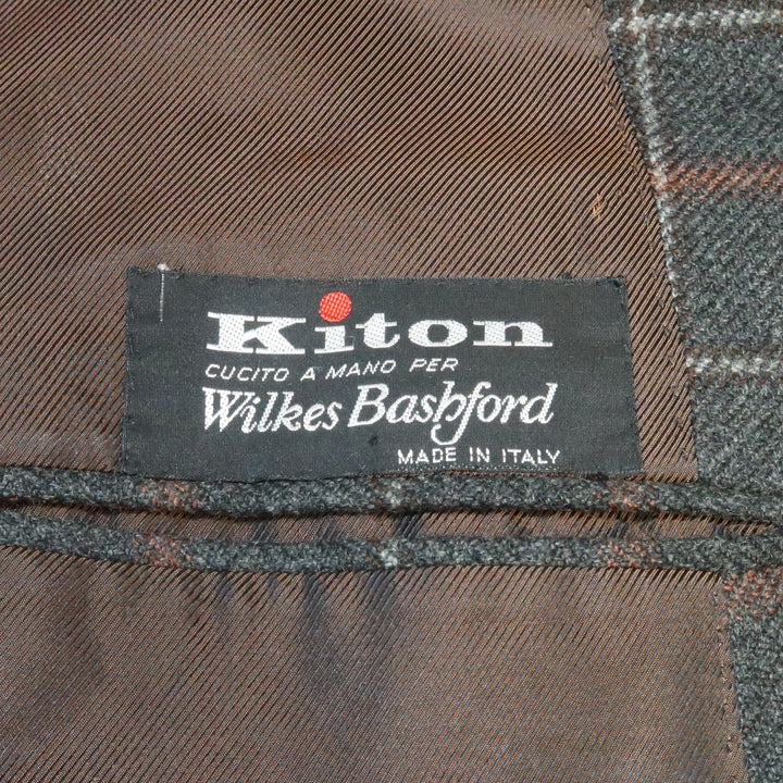 KITON for WILKES BASHFORD 40 Charcoal Plaid Cashmere Notch Lapel  Sport Coat