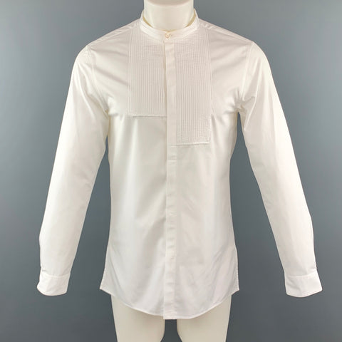 KNOTT Size S White Cotton Nehru Collar Tuxedo Short Sleeve Shirt