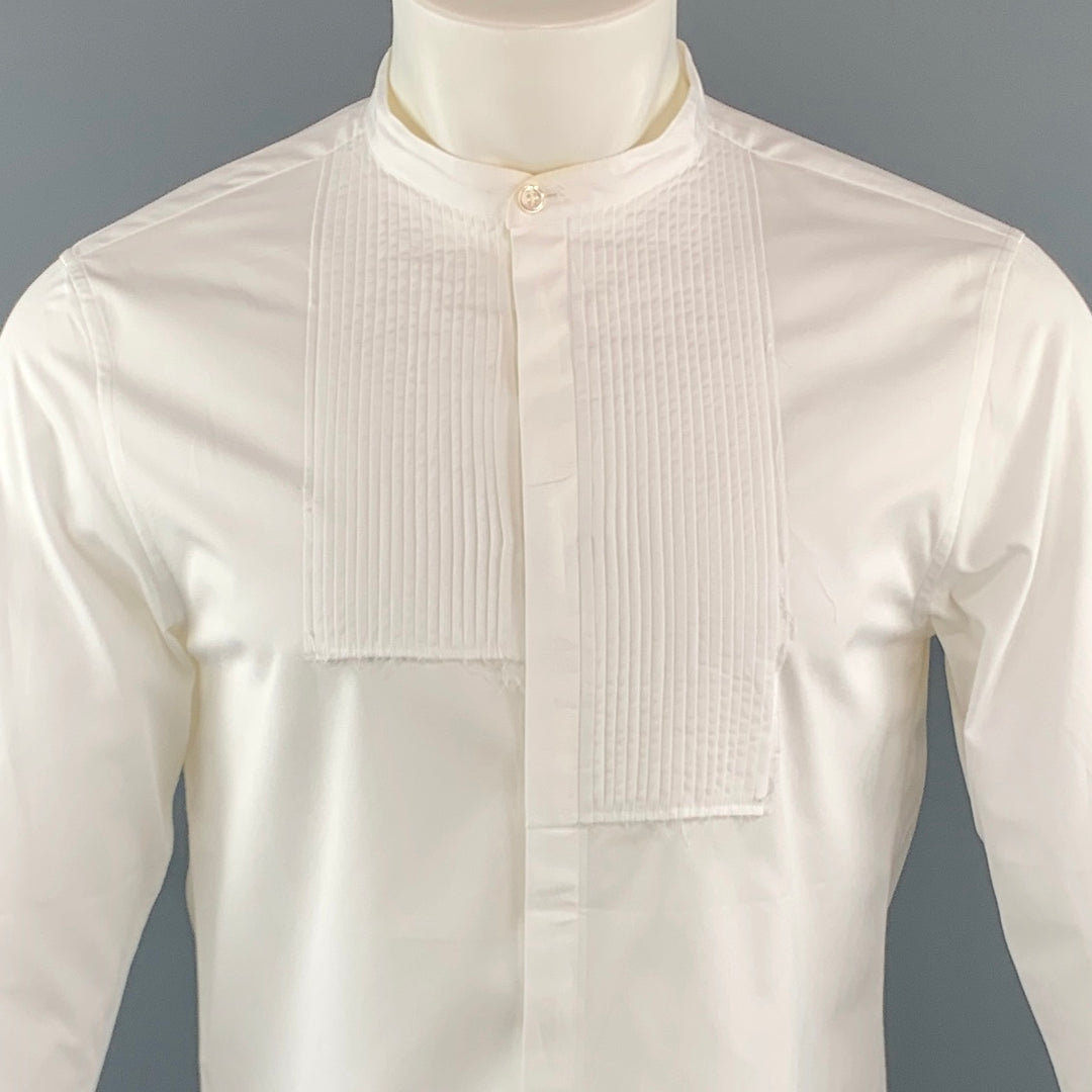KNOTT Size S White Cotton Nehru Collar Tuxedo Short Sleeve Shirt – Sui Generis Designer Consignment KNOTT Size S White Cotton Nehru Collar Tuxedo Short Sleeve Shirt – Sui Generis Designer Consignment
