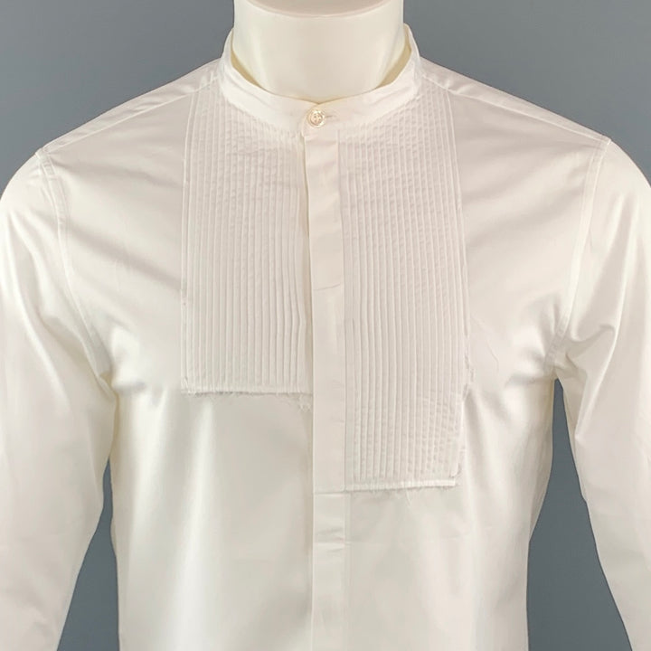 KNOTT Size S White Cotton Nehru Collar Tuxedo Short Sleeve Shirt
