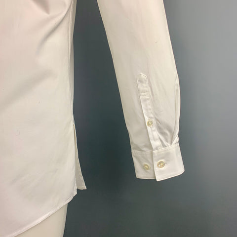 KNOTT Size S White Cotton Nehru Collar Tuxedo Short Sleeve Shirt