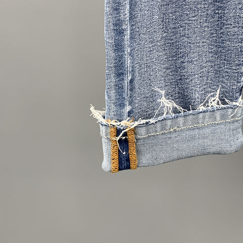 KOLLAR Size 32 x 29 Blue Distressed Denim Button Fly Jeans